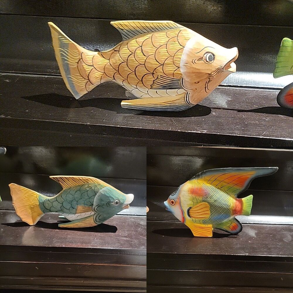Set 3 Vtg Wooden Painted Tropical Fish Colorful Fun Decor Beach House Ocean Lake